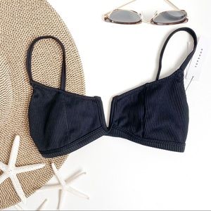 TOPSHOP Ribbed V Underwire Black Bikini Swim Top